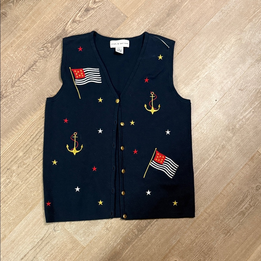 Cotton Navy Vest with Nautical Embroidery